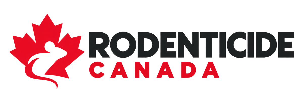 Rodenticide Canada — red maple leaf with a mouse silhouette and charcoal wordmark.