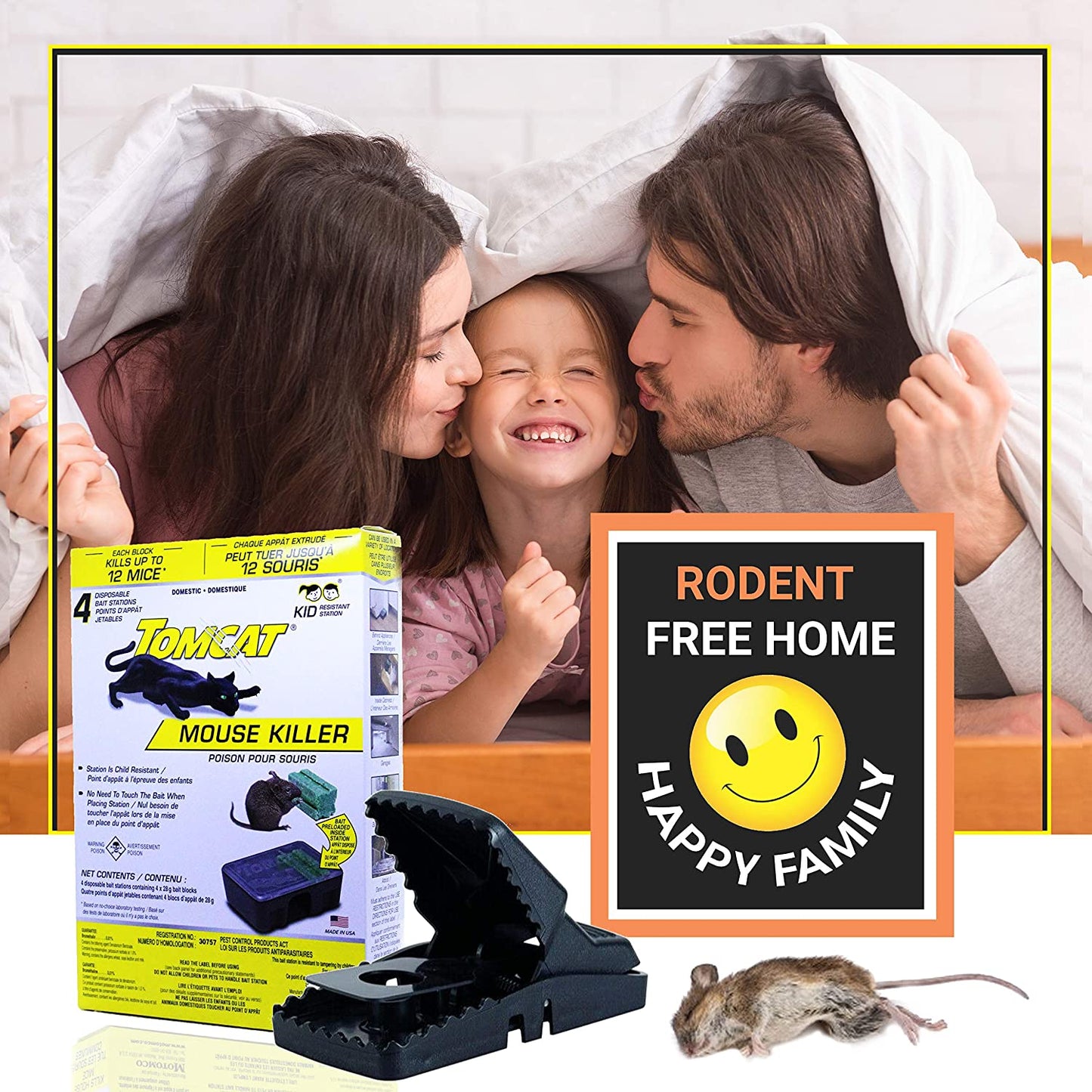Mouse Rodent Rat Poison Trap Killer-Child and Dog Resistant-Disposable 4 pack stations